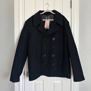 NWT Seibertron Men's XXL Men's 80% Wool US Navy Type Pea Coat Black 2XL